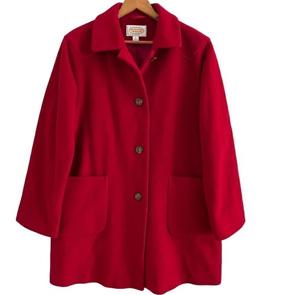Vintage Talbots Red Wool Blend Coat Size 8 Overcoat Peacoat Patch pockets Lined - Picture 1 of 13